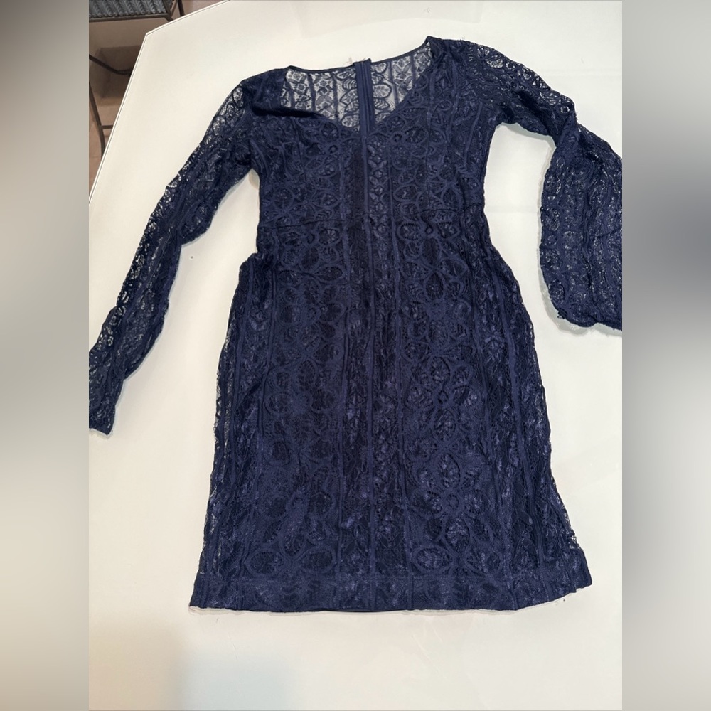 G by Guess Navy Blue Lace Long-Sleeve Dress